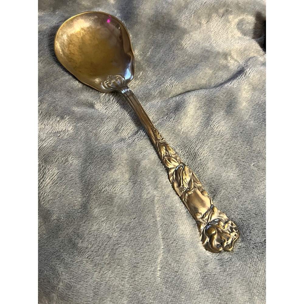 Vintage Italy Silverplate Art Nouveau Floral Serving Spoon 9.5" Ornate‎